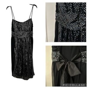 Taboo Dress Black Sparkles Square Neck Belt Bow Y2K Prom Whimsigoth LBD Sz 10/12